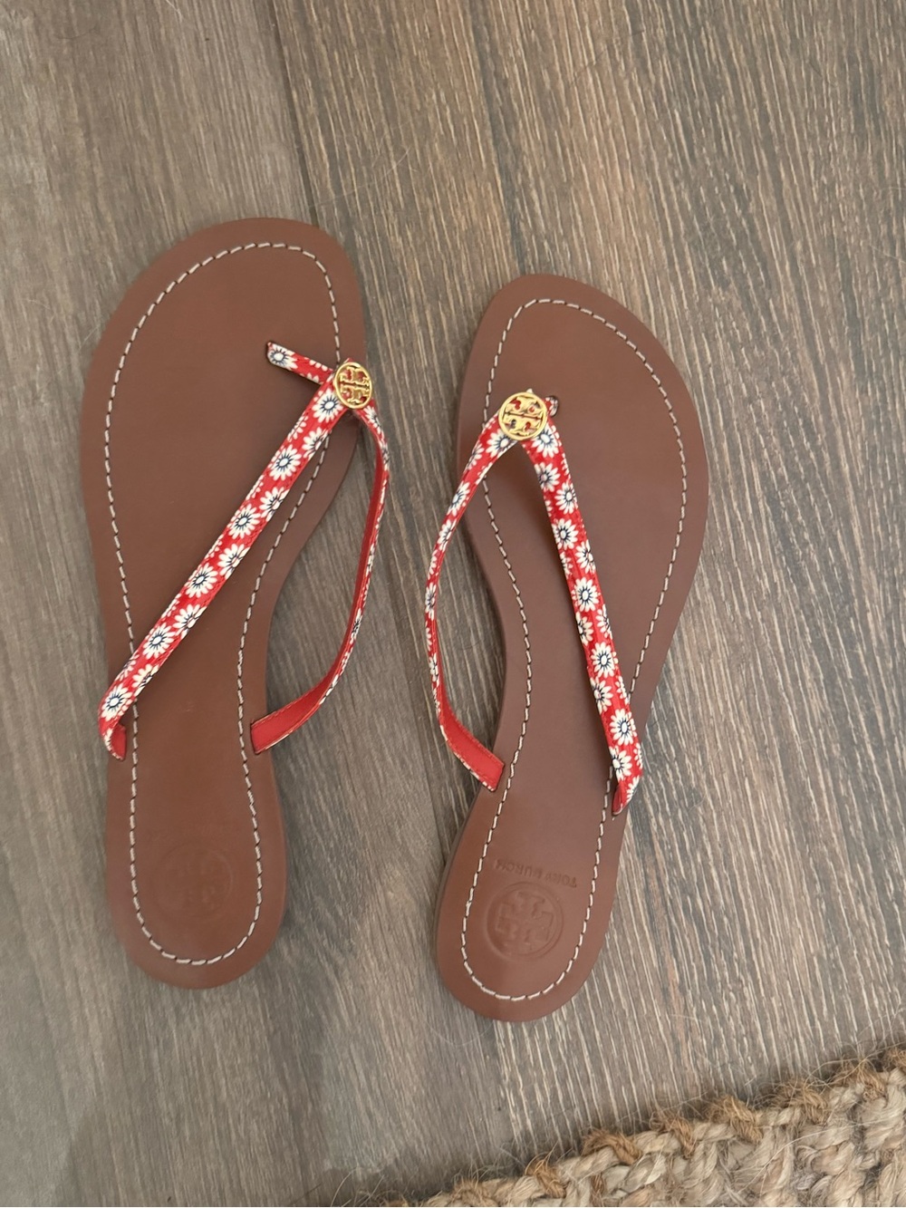 Tory Burch Brown Sandals with Red Floral Straps